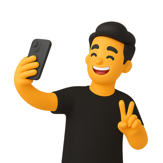 Mascote da Publifiquei tirando uma selfie